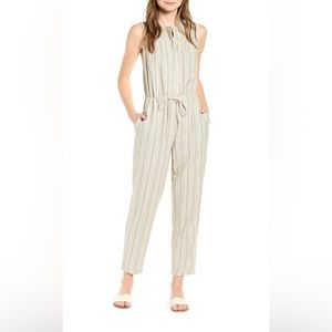 Lucky Brand sleeveless one piece jumpsuit. Tan Striped, size large